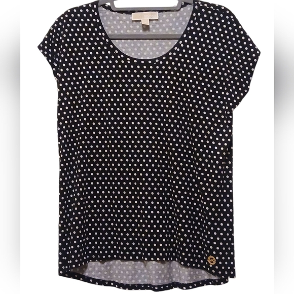 Michael Kors - Black Hi/Lo Blouse With White Poke dots, Flutter Sleeves,... - Picture 2 of 11